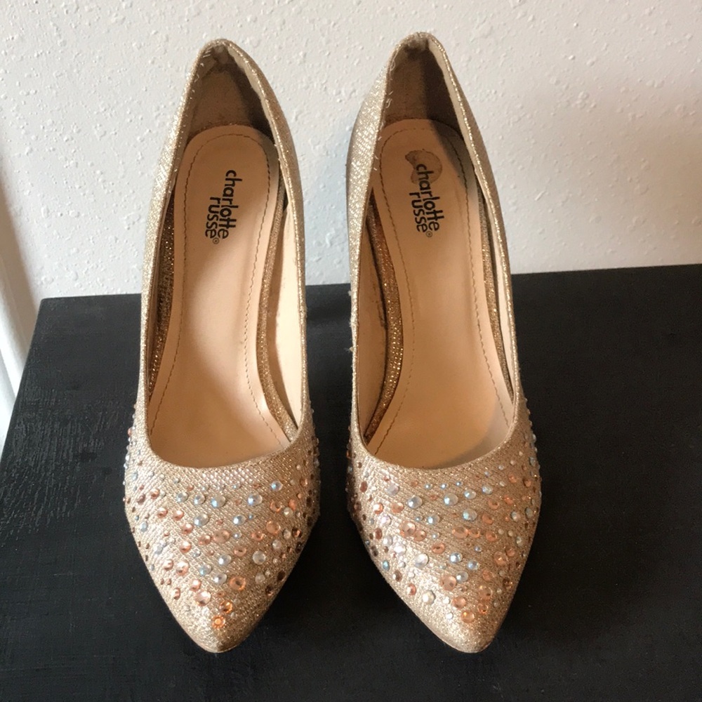 Charlotte Russe shiny gold heels with gems size 8